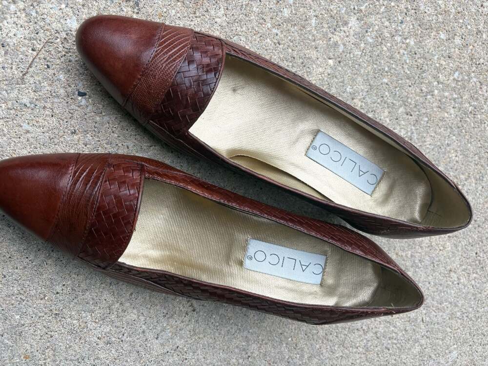 Calico Vintage Brown Leather Woven Comfort Flats Loafers
